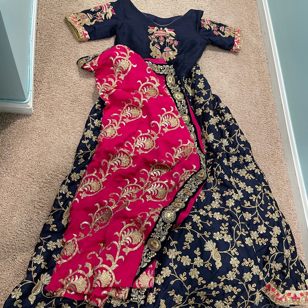 Indian style navy and bright pink gown
